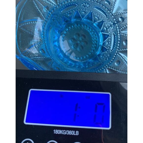 Vintage Kemple Blue Glass Basket Hat Vase Lace Dew Drop Pattern Lace N Dewdrop - Picture 11 of 13